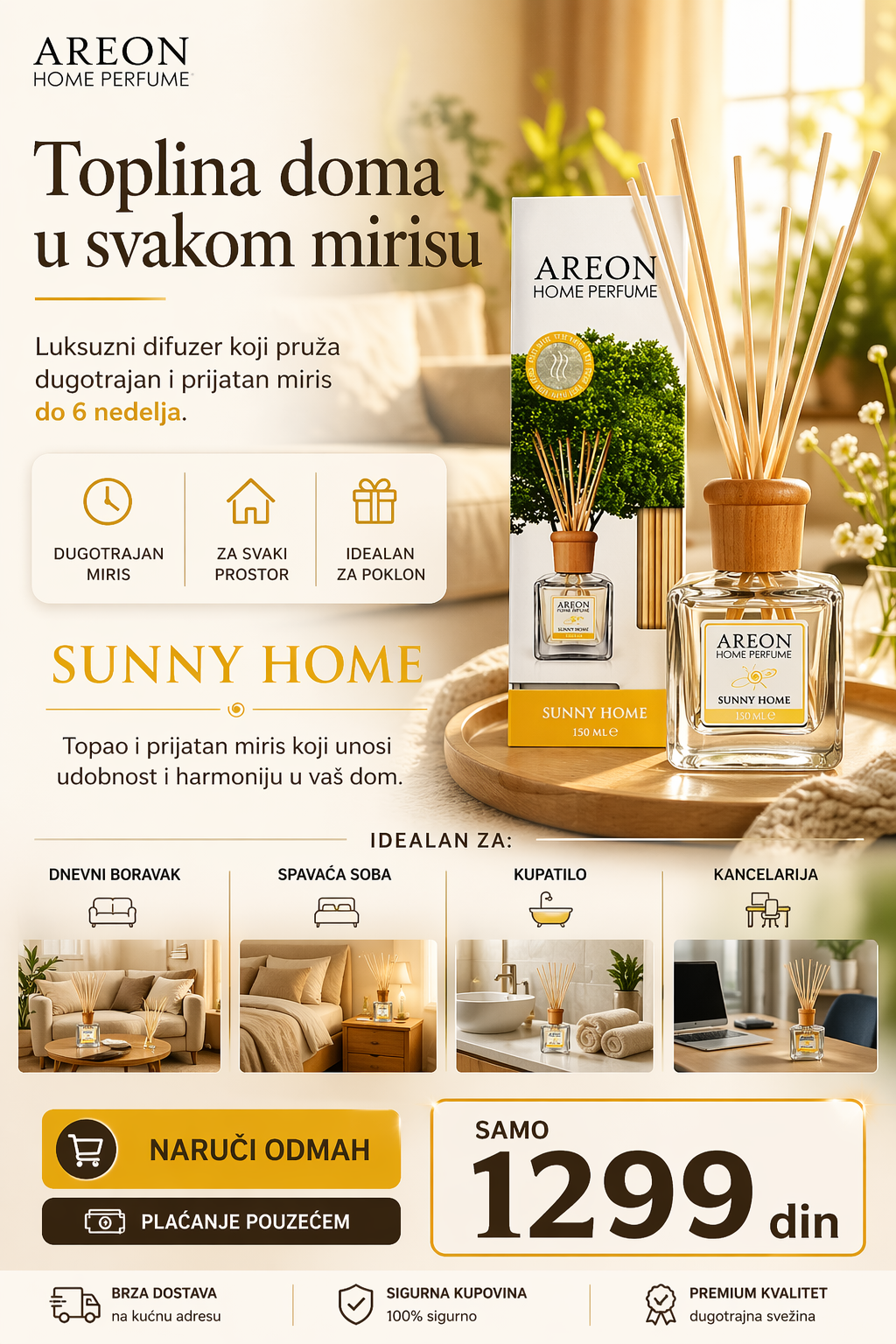 Areon Home Perfumes – Sunny Home Reed Diffuser 150ml
