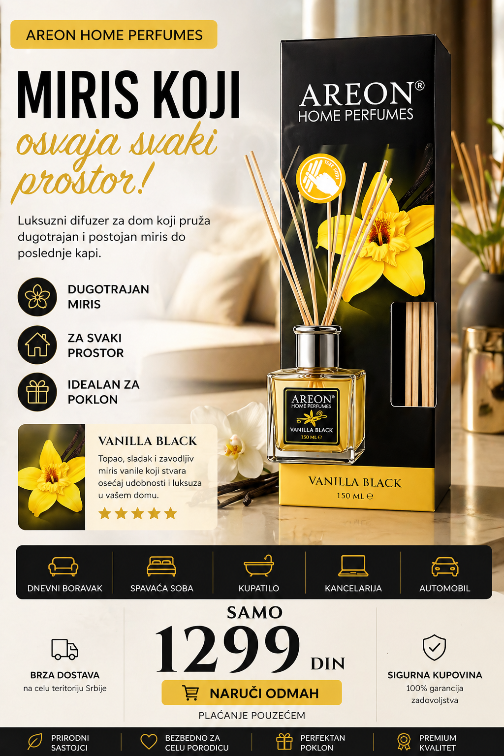Areon Home Perfumes – Vanilla Black 150ml