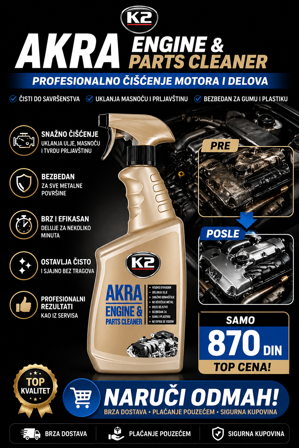 K2 Akra - Tečnost za čišćenje motora i delova