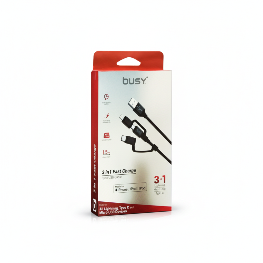 Busy MFI 3 u 1 kabl 1,5m - Lightning, Type-C, Micro USB