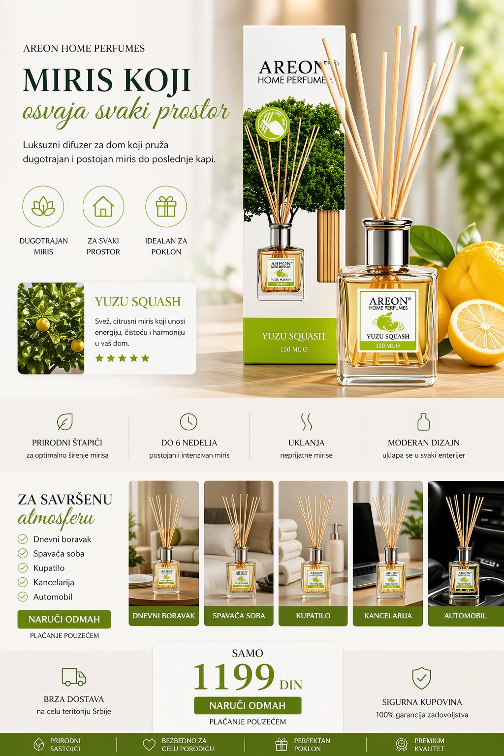 Areon Home Perfumes - Yuzu Squash Reed Diffuser 150ml