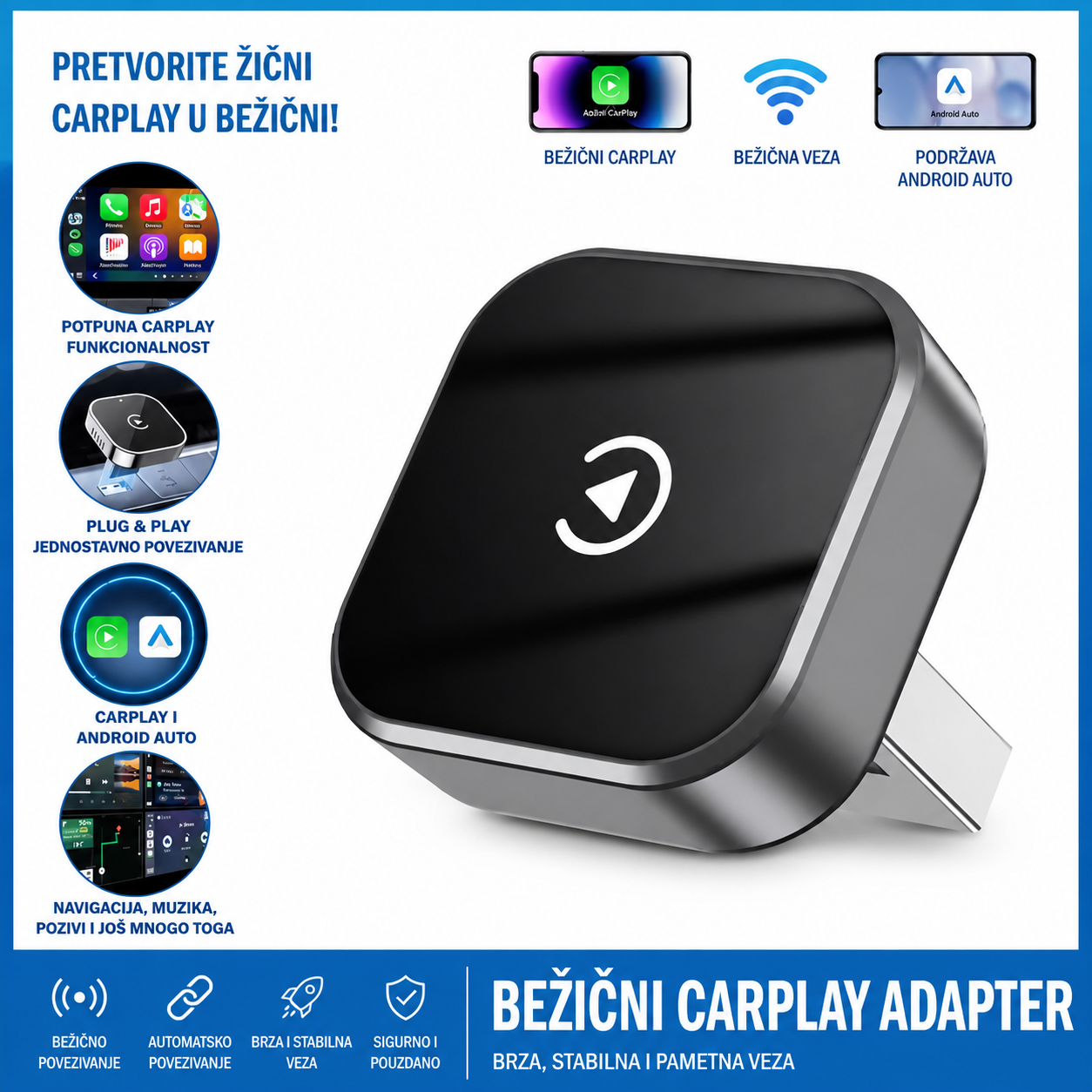 Bežični CarPlay / Android Auto Adapter – Plug & Play