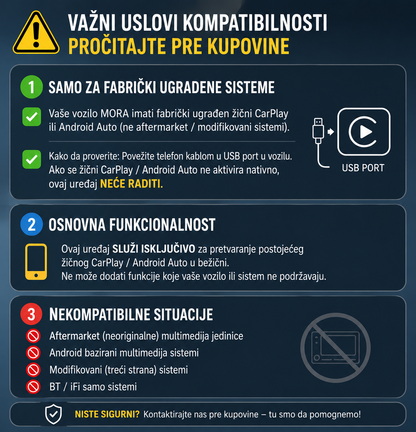 Bežični CarPlay / Android Auto Adapter – Plug & Play