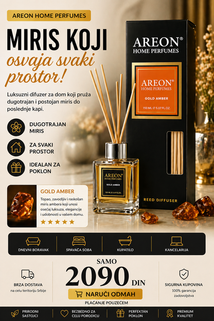 Areon Home Perfumes – Gold Amber Reed Diffuser 150ml