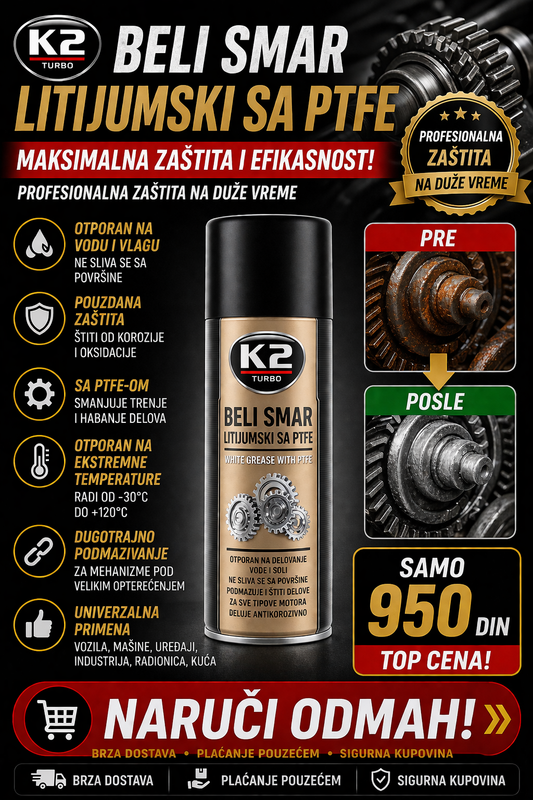 K2 - Sprej višenamenski bela litov mast + PTFE