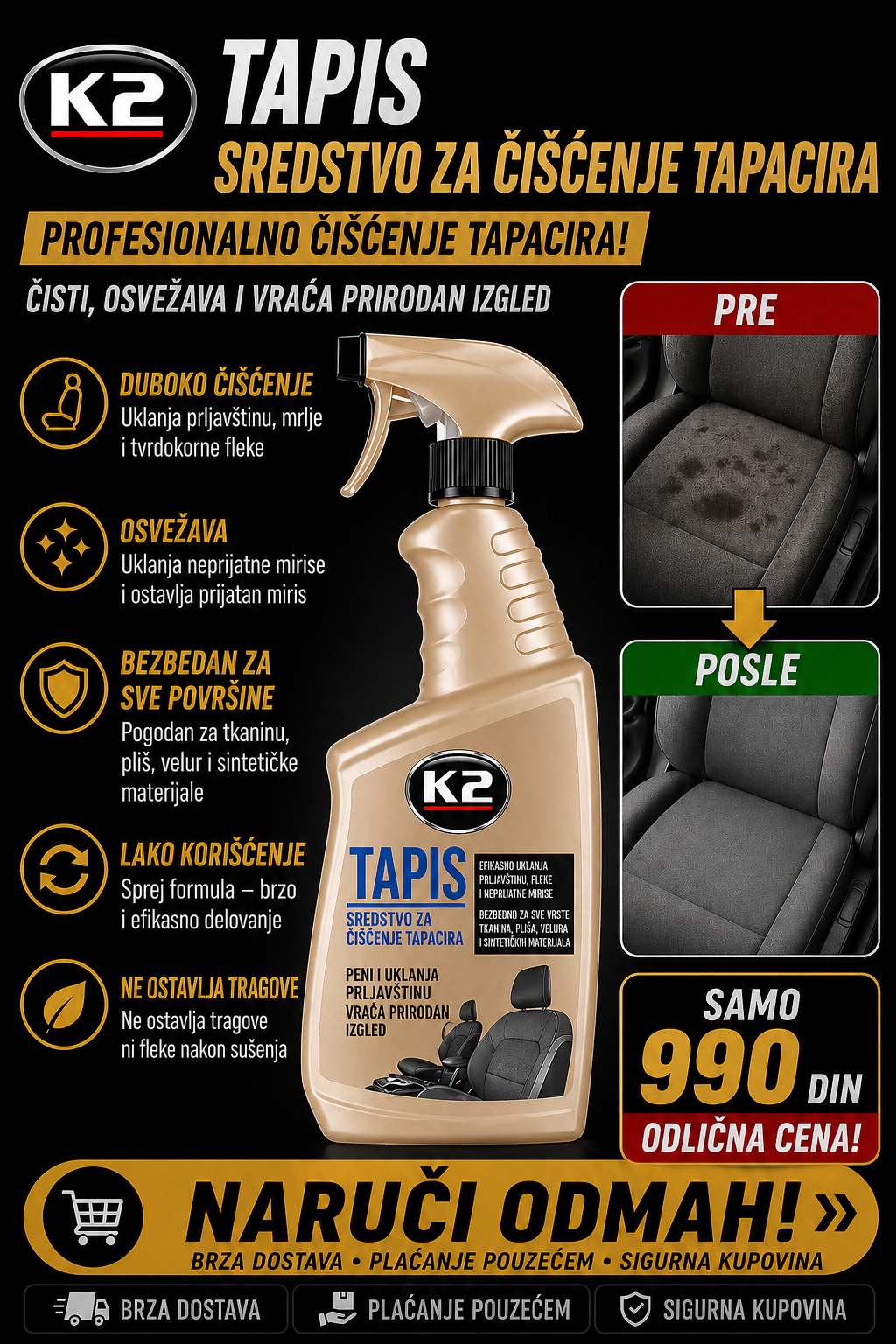 K2 Tapis - Sprej za čišćenje tapacirunga