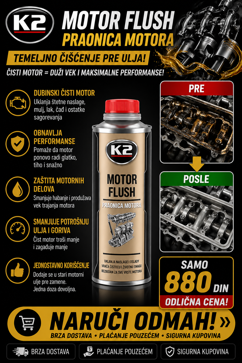 K2 Motor Flush - Sprej za ispiranje motora