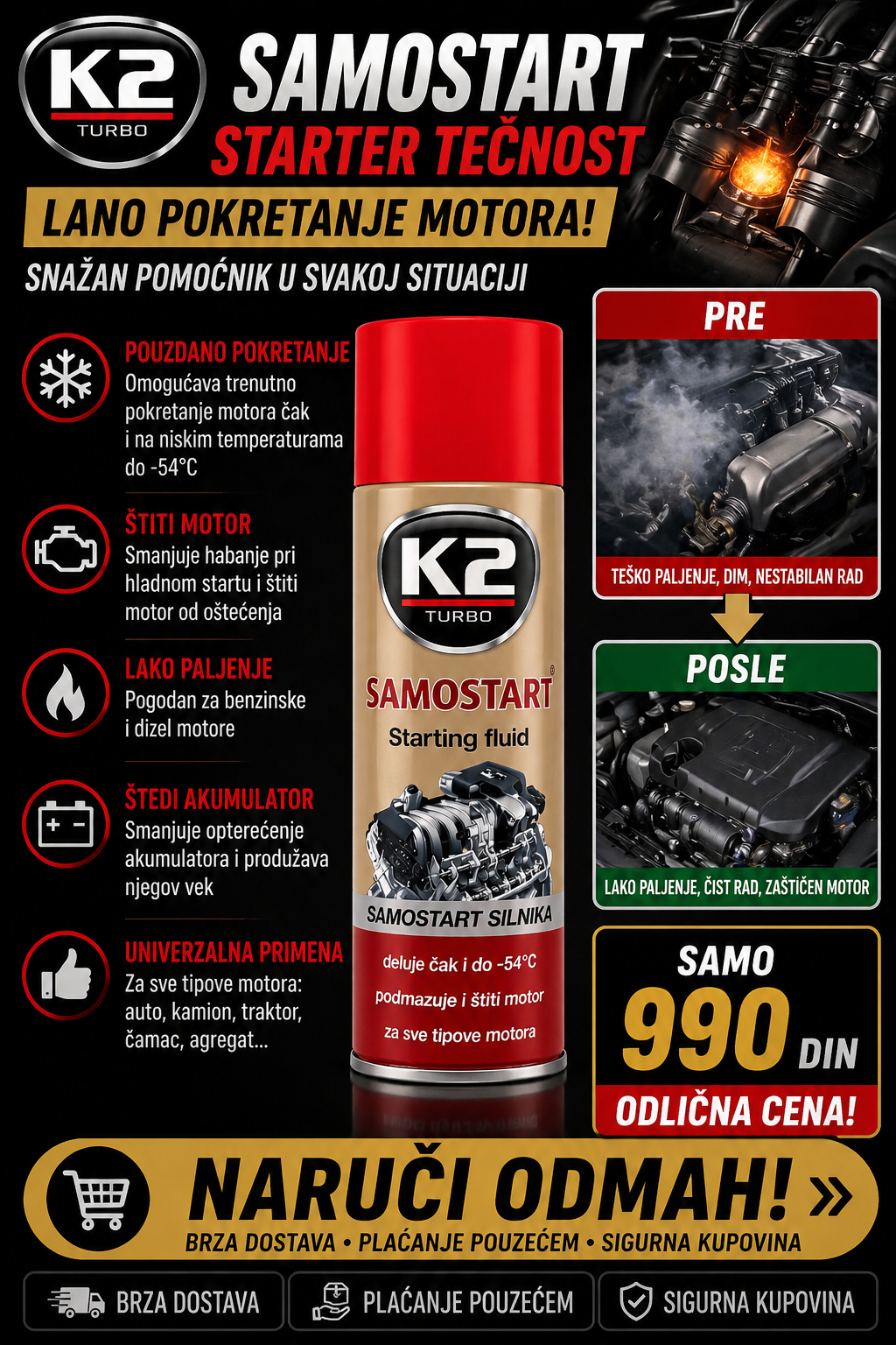 K2 Samostart - Sprej za start motora