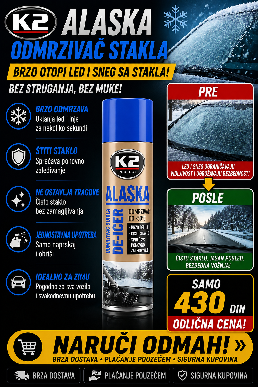 K2 Alaska - Sprej odmrzivač vetrobranskog stakla