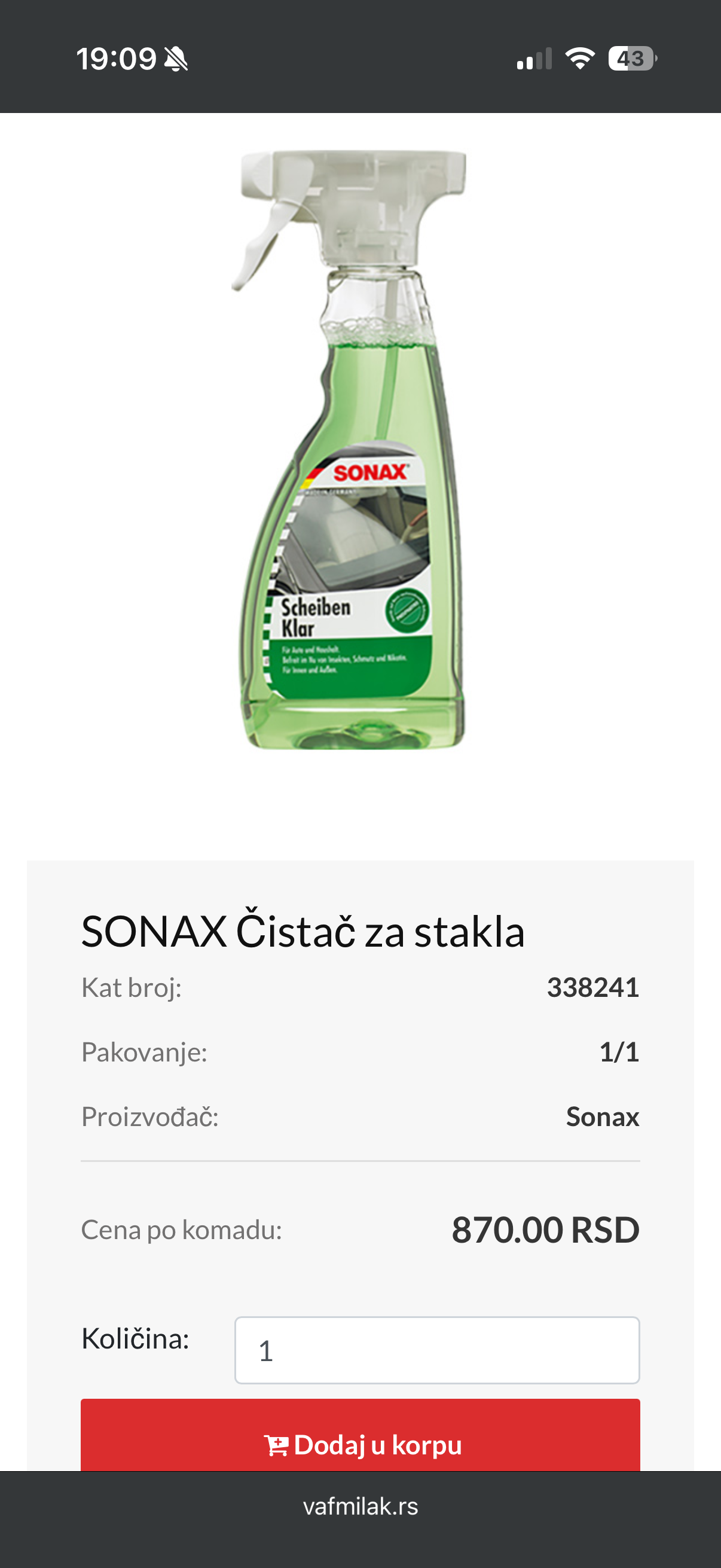 SONAX Čistač za stakla (Scheiben Klar)