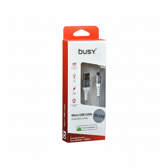 Micro USB kabl 1,8m pleteni srebrni Busy